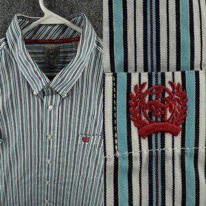 Cinch Men Button Up Shirt Long Sleeve Striped Blue Chest Logo Pocket 2XL Adult